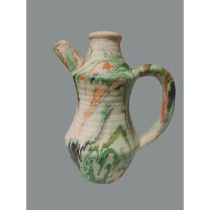 Vintage Nemadji Native American Clay Swirled Art Pottery Spouted Pot 7.5"